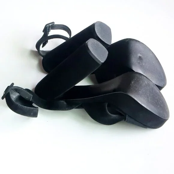 Steve Madden Jodi Black Suede Leather Platform Ankle Strap High Heel Sandals 7 - Picture 12 of 14